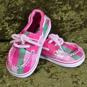 SPERRY TOP-SIDER BAHAMA CRIB PLAID PINK CHECKED SHOES ~SIZE 3